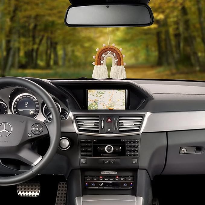 BOHO GARDEN Macrame Boho Rainbow Charm - Essential Oil Diffuser for Cars, Baby Nursery, Children's Bedroom, Home & Office - Colorful Decorative Hanging Air Freshener & Accessories - 3x4 - Rocky Road