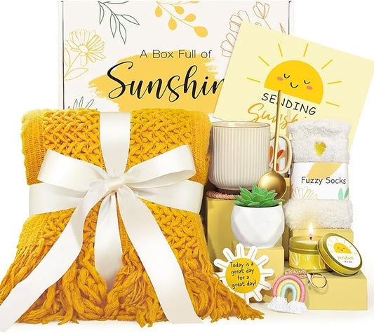 Sending Sunshine Care Package for Women, Birthday Gifts for Woman, Self Care Gift Baskets, Sunflower Gifts for Women, Get Well Soon Encouragement Gift for Her Sister Best Friend (Yellow)