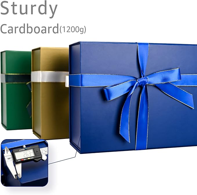 LIFELUM Navy Blue Gift Boxes 2 Pack 13.85 x 8.35 x 4.45 inch, Gift Box for Presents with Ribbon,Card,Shredded Paper Filler Magnetic Closure for Business, Father's Day, Holidays,Birthdays