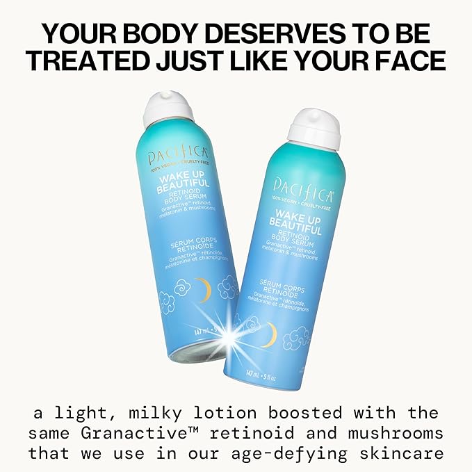 Pacifica Wake Up Beautiful Body Lotion & Serum Set of 2 – Overnight Body Treatment w/Granactive Retinoid, Mushroom & Melatonin, Hydrating Moisturizer Duo for Plumper Skin, Vegan & Cruelty-Free Clean
