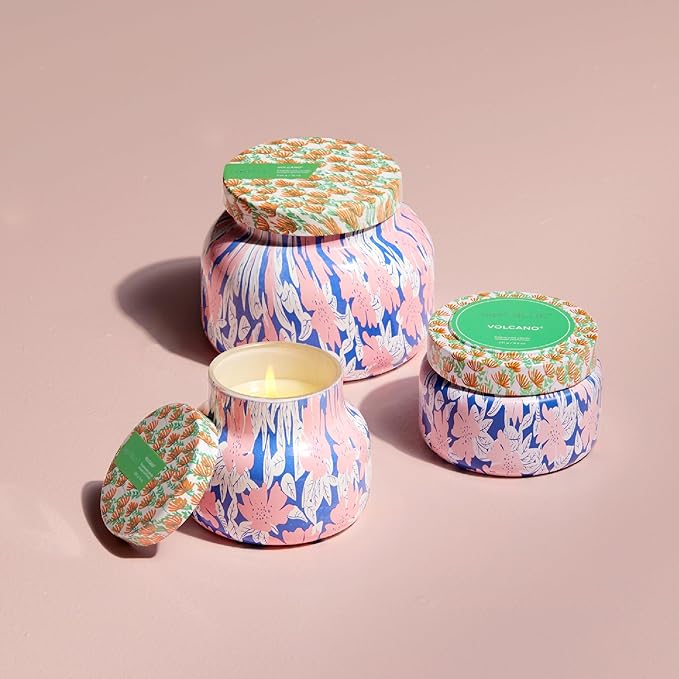 Capri Blue Scented Candles for Women & Men - Pattern Play Travel Tin Small Candles - Soy Wax Blend - Luxury Home Decor with Notes of Tropical Fruits and sugared Citrus (Volcano, 8.5 oz)