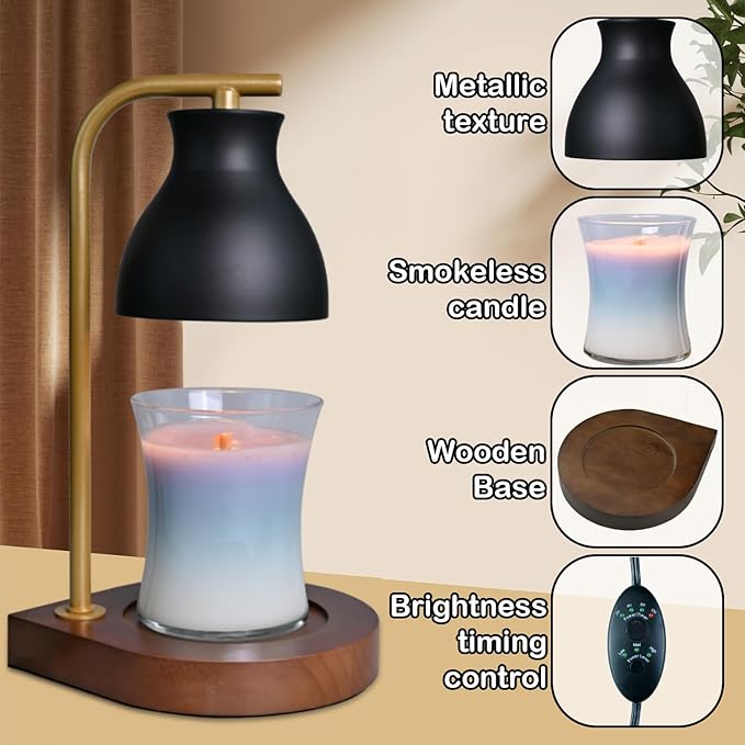 SOKCVSEA Candle Warmer Lamp With Timer - Birthday Gifts for Mom Women, House Warming Gifts New Home Decor, Wax Melt Warmer With 2 Bulbs E.Black Gold