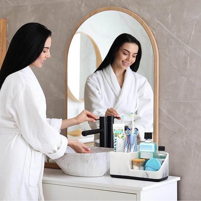 Marble Bathroom Counter Organizer, Kids Electric Toothbrush and Toothpaste Holders for Bathroom Organizers and Storage (Marble)