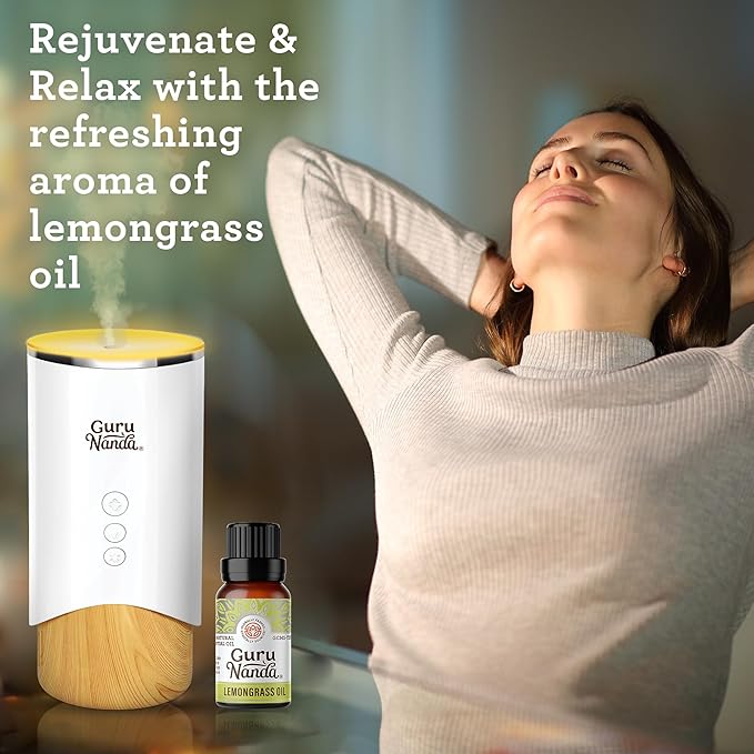 GuruNanda Lemongrass Essential Oil, 100% Pure, Natural and Undiluted Diffuser Oil for Aromatherapy, Massages & DIY Recipies, for Rejuvenation (2X0.5 fl Oz)