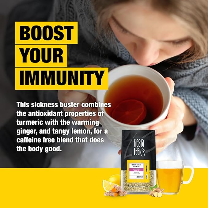 Tiesta Tea - Lemon Ginger Turmeric, Loose Leaf, Lemon Ginger Herbal Tea, Premium Non-Caffeinated Herbal Blend, Make Hot or Iced & Brews Up to 200 Cups, 16 Ounce Resealable Bulk Pouch