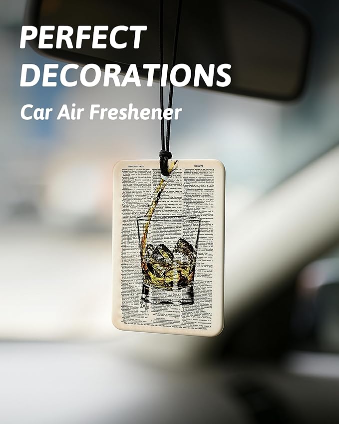Vintage Alcohol Themed Car Air Freshener 4 Pcs, Retro Martini Whisky Wine Hanging Air Freshener for Bar Cars Closet Drawer Books, Alcohol Lovers Gifts Car Accessories Mirror Decor for Women