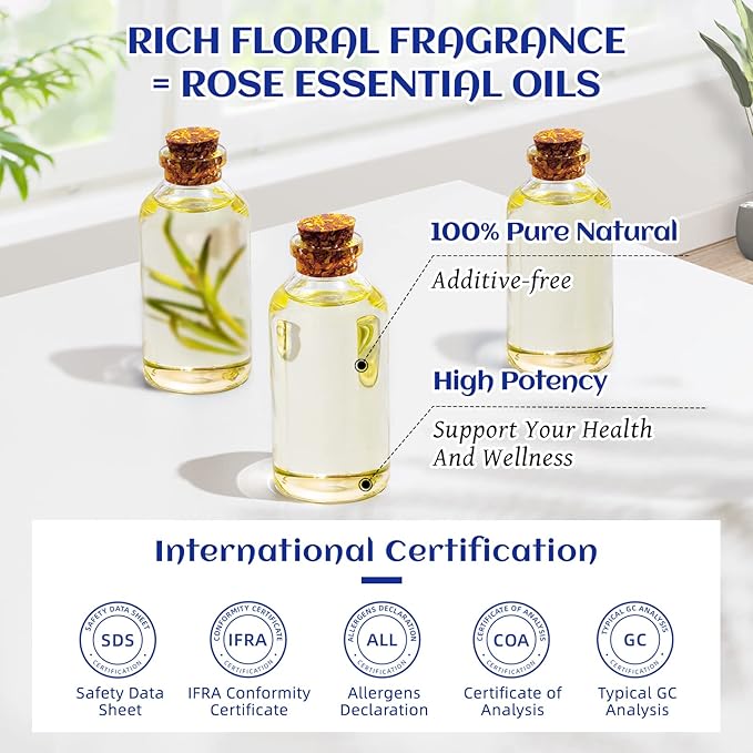 HIQILI 100ML Rose Essential Oil for Skin, Diffuser & Candle, 100% Pure and Natural - 3.38 Fl Oz
