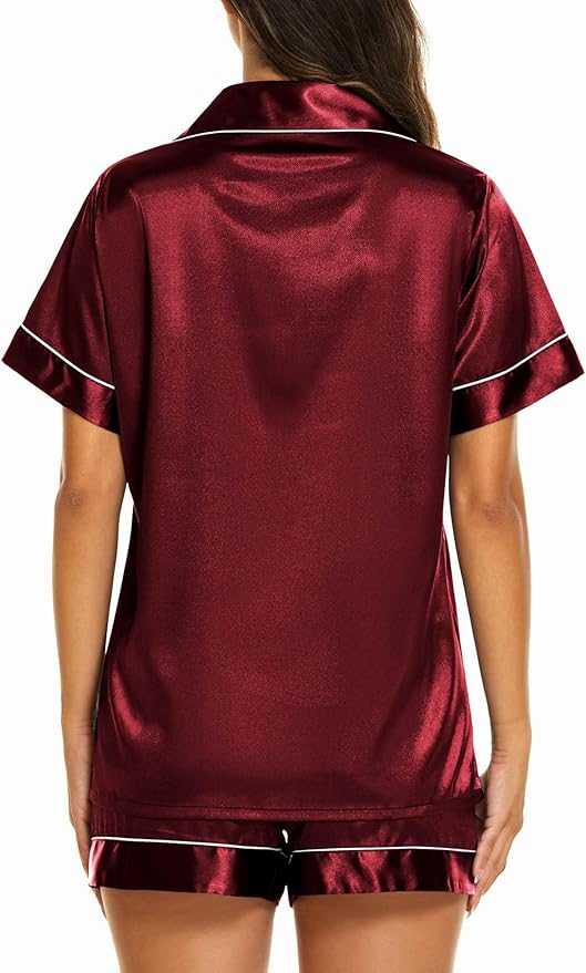 Ekouaer Silk Pajamas for Women Short Sleeve Sleepwear Soft Button Down Loungewear 2 Piece Satin Pjs Shorts Set S-XXL