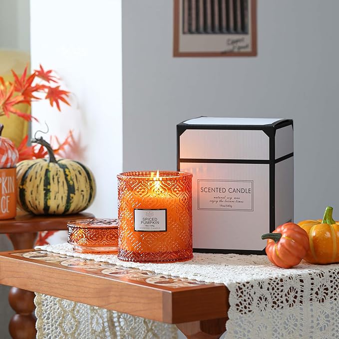 Fall Candle, Harvest Pumpkin Spice Candle, 19oz Large Fall Scented Candles Gifts for Women, Thanksgiving Candles, Thanksgiving Table Centerpiece, Farmhouse Harvest Decorations for Autumn Home Decor