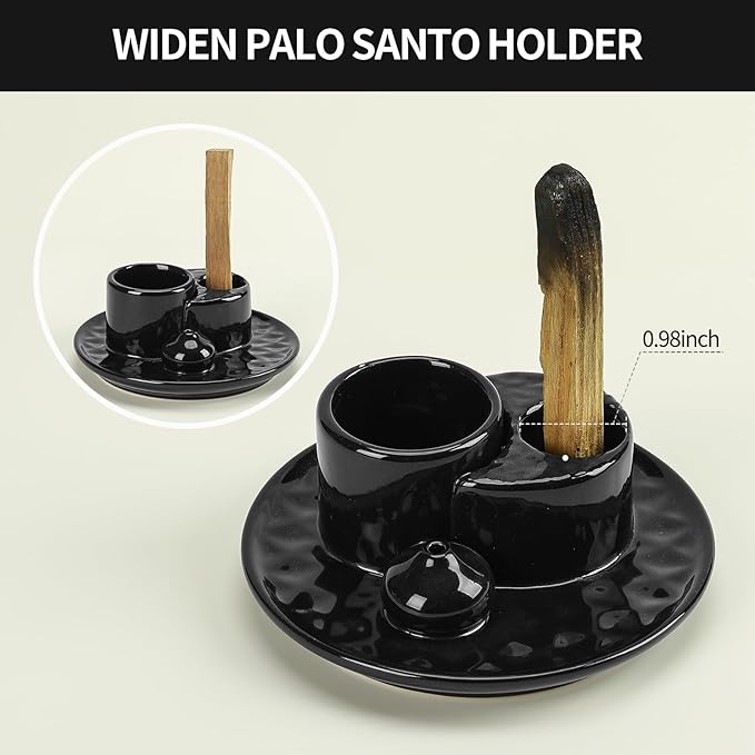 Palo Santo Sticks Holder, Multi-Purpose Handmade Ceramic Incense Burner for Palo Santo Incense Sticks, Sage Holder for Burning, Ash Catcher Tray for Meditation Yoga Room (Black)