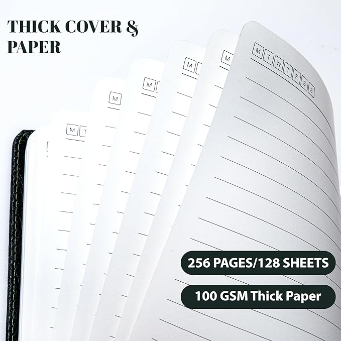 CAGIE Lined Journal for Men Women, Tree Growth Ring Leather Bound Journal Notebook, 256 Pages 100 GSM Journals for Writing, A5 Hardcover Journaling Notebooks for Work, Note Taking, Black