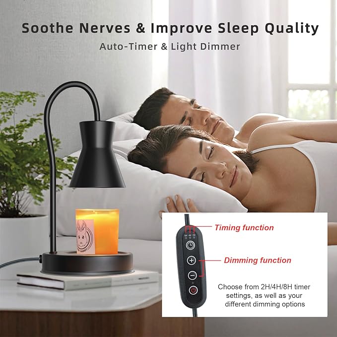 Candle Warmer Lamp with Timer and Dimmer, Vintage Electric Melter Candle with 2 Bulbs, Melter Scented Height Adjustable Compatible with Jar Candles, House Warming Gifts (Black)