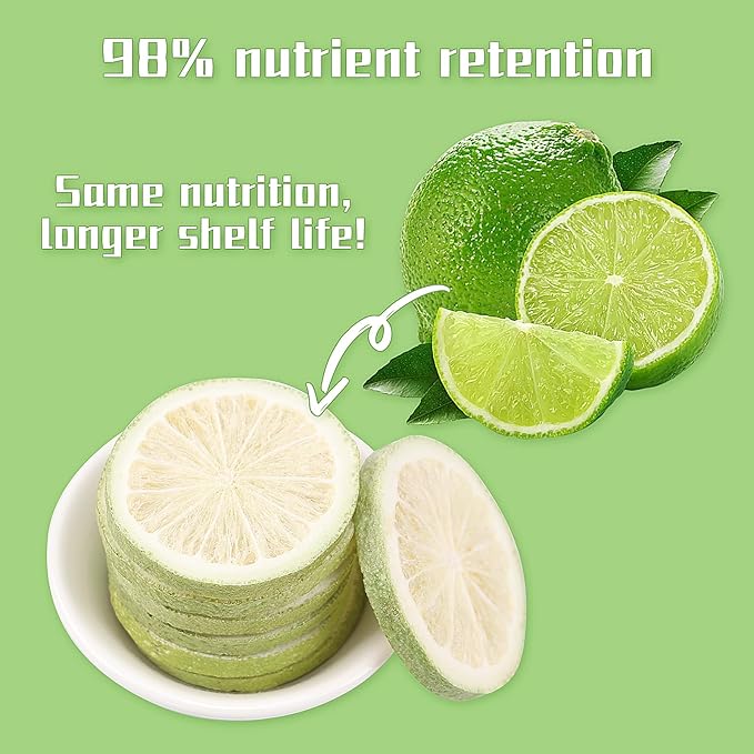 Haomly Freeze-dried Seedless Lime Slices,2.8oz(80g),Dehydrated Limes for Cocktails,Tea, Snacking, Baking, Smoothies, Garnishing, and Desserts,100% Natural Dried Limes.