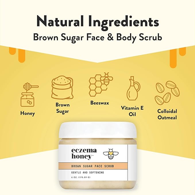 ECZEMA HONEY Brown Sugar Face & Body Scrub - Bath Scrub for Dry Skin - Natural & Gentle Face Scrub Soothes Eczema - Body Care Products for Women & Men - Sensitive Skin Exfoliating Body Scrub (6 Oz)