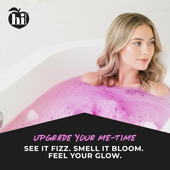 Hi Peach Layne Cherry Blossom Bath Bombs 12-Pack (3.5 oz Each) – Vegan, Clean Beauty Spa Gifts for Women & Kids, Fun Fizzing Bath Bombs for Girls