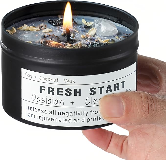 Crystal Candles, Healing Magic Candles, Mind-body Meditation Candles,Gifts to Encourage Women, New Job Gifts.(FRESH START)