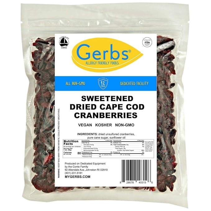 Gerbs Dried Cranberries 4 lbs. | Unsulfured, No Additives, Resealable Bag | Naturally Tart & Juicy | Top 14 Allergen-Free