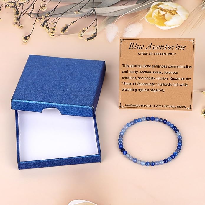 LPBeads Handmade Natural Gemstone Stretch Elastic Bracelet Healing Crystal Round Stone Beads Jewelry Gifts for Women Men