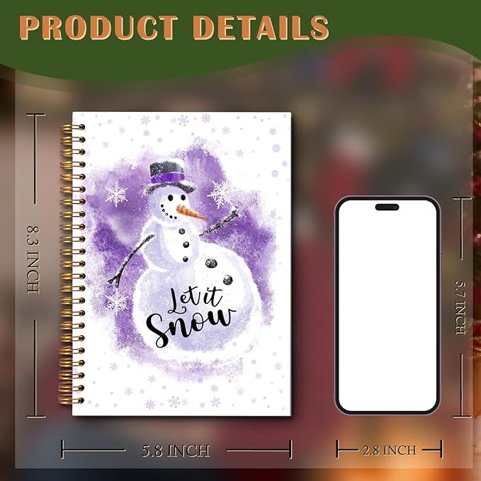 Exqcom Purple Christmas Snowman Spiral Notebook Gifts, Winter Snowflake Journal for Women, Let It Snow Cute Snowman Winter Christmas Hardcover Notebook Journal Office School Supplies, 5.5x8.3 Inch