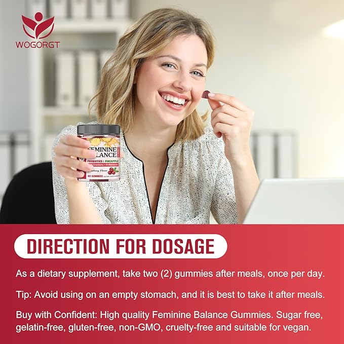 Feminine Balance Gummies for Women - Vaginal Health, pH Balance Support, Pineapple Probiotics Gummies for Women with Cranberry Extract and D-Mannose, Sugar Free, Vegan, Cranberry Flavor - 60Ct (2pack)