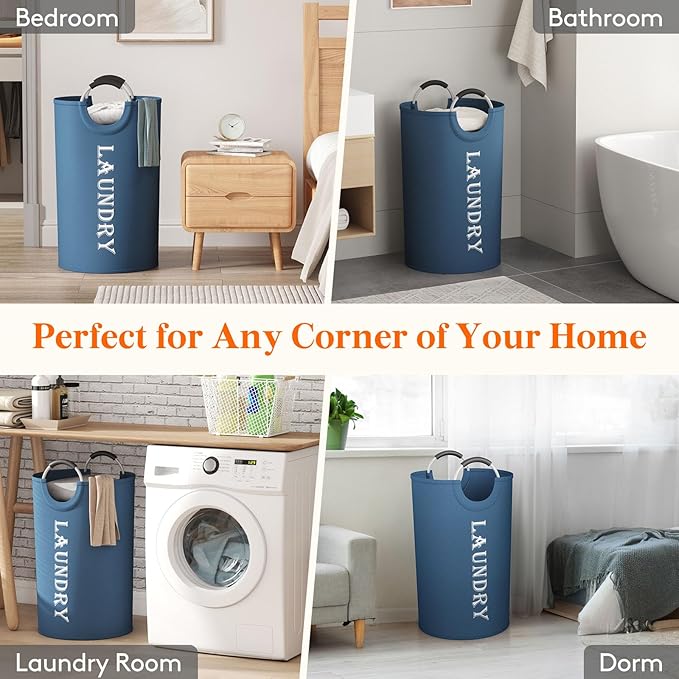 Lifewit 120L 2-Pack Large Laundry Basket, Collapsible Laundry Hamper with Aluminum Handles, Waterproof Freestanding Dirty Clothes Hampers for Laundry Room Bedroom Dorm Bathroom, Blue