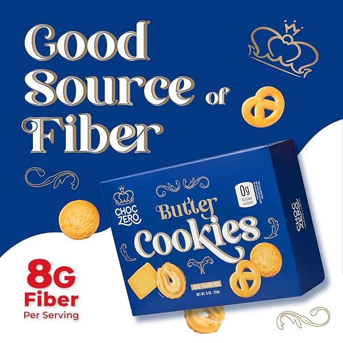 ChocZero Keto Butter Cookies - Sugar Free Danish Shortbread - Gluten Free, Low Carb - 8oz, (Pack of 1)