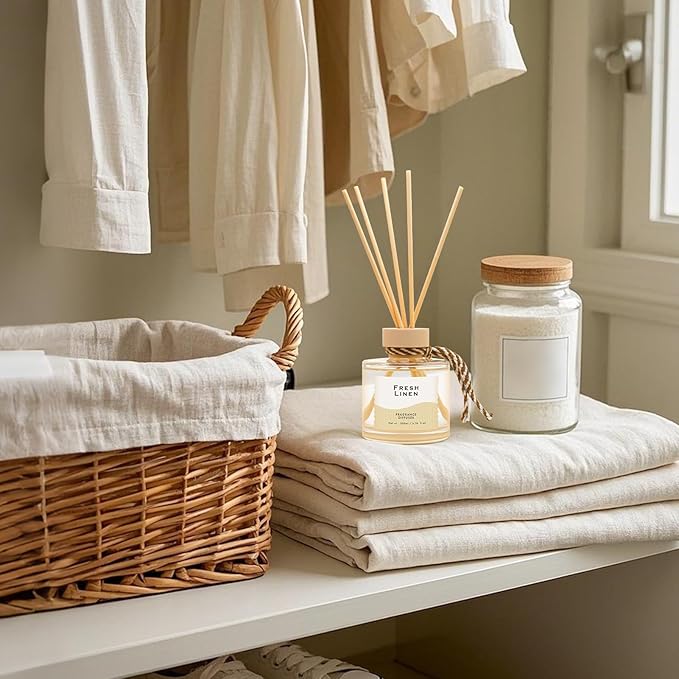 Linen Reed Diffuser, 6.77OZ/200ML Large Capacity Natural Non-Toxic Oil, Long-Lasting Fragrance Reed Diffusers Set for Home and Bathroom, Aroma with 5 Reed Diffuser Sticks Gifts