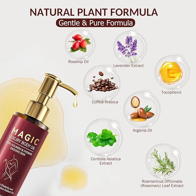 Magic Firming Luxury Body Oil Glow Remedy,Tightening & Hydrating Treatment for Arms,Legs,Stomach & Body | Natural Firming Oil for Dry Skin,Lightweight,Non-Greasy, Nourishing Formula-4.06 FL OZ
