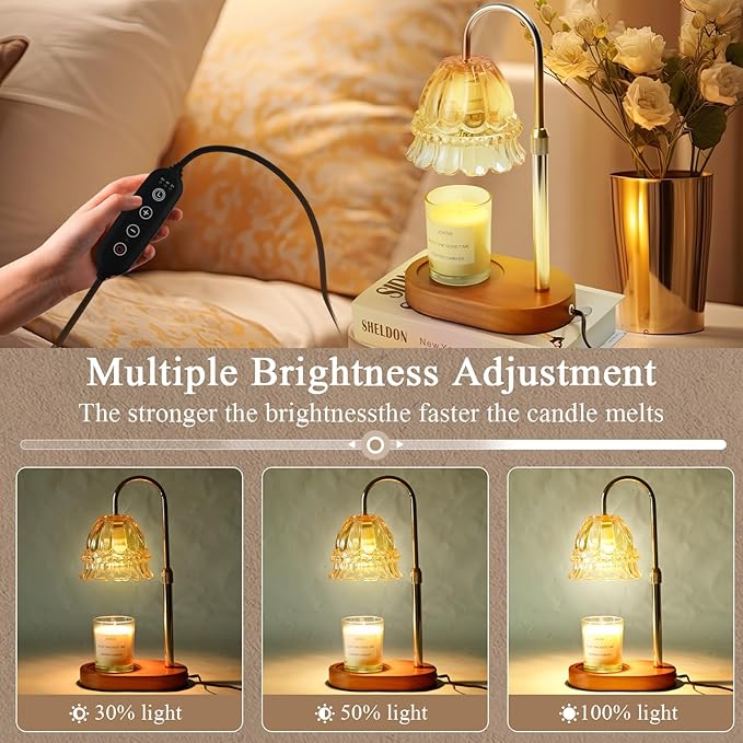 Adjustable Candle Warmer Lamp with Timer, Height and Brightness Control, Compatible with Most Candles, Dimmable Lamp Candle Warmer with 2 Bulbs, Scented Candle Lamp Warmer