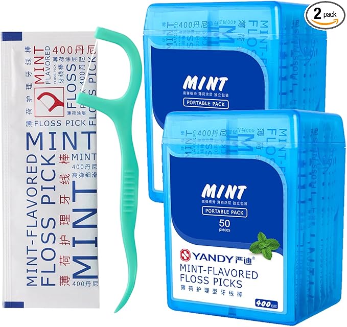 YANDY Mint Flossing Sticks, Individual Flossing Sticks (100 Count), Fresh Breath, Portable, Travel-Friendly
