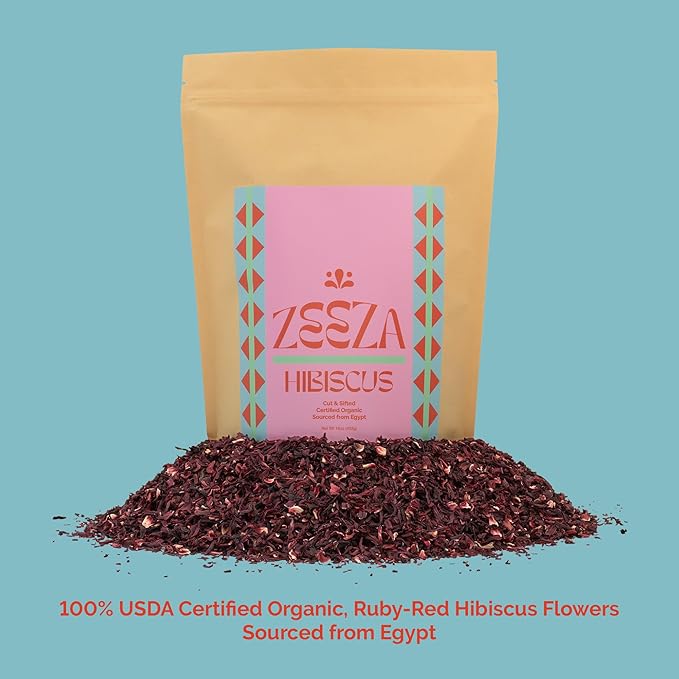 Zeeza Hibiscus Tea, 1LB, Organic Hibiscus Flowers from Egypt - Cut & Sifted - Loose Leaf Tea - Ideal for Agua Fresca, Iced Tea, & Karkadé