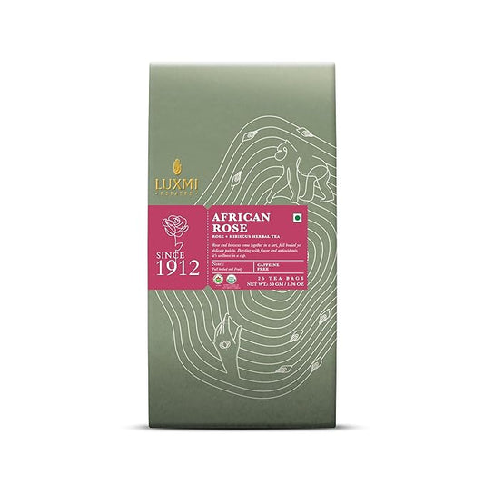 Luxmi Estates African Rose Organic Hibiscus Rose Tea (25 Tea Bags) Caffeine Free Tea Bags For Detox, Cleansing, and Digestion, With Certified Organic Herbal Tea