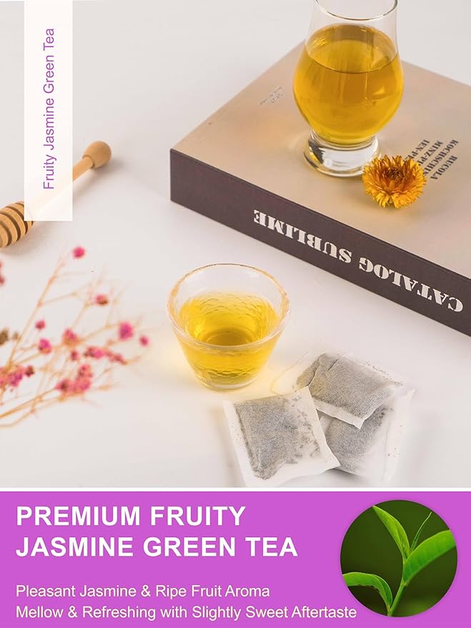 TeeLux Fruit Scented Jasmine Green Tea, Brisk Green Tea with Natural Fruity Jasmine Flavor, Pleasant Floral & Fruit Aroma, 50 Count