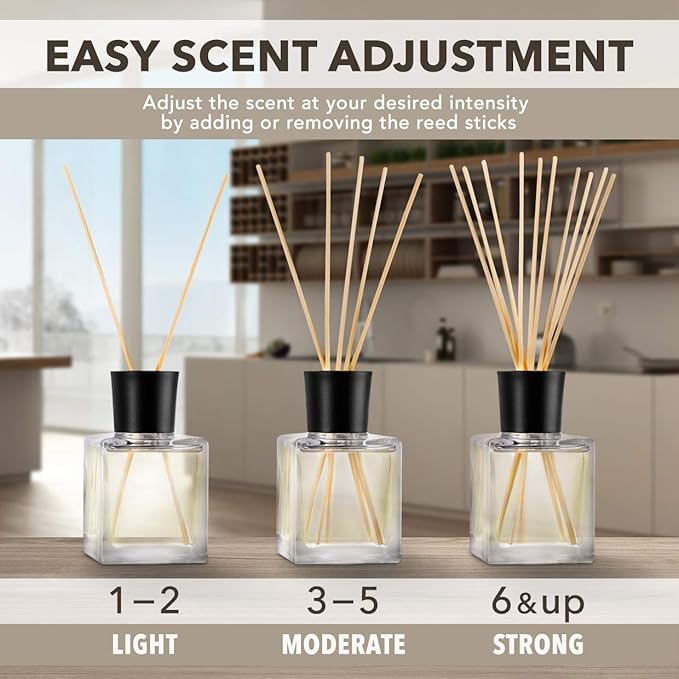 Jasmine Reed Diffuser w/Natural Essential Jasmine Oil 6.8 Fl Oz - Fresh & Long Lasting Fragrance - Scented Reed Diffuser - Gift Set w/Bamboo Sticks - Best for Aromatherapy - SPA - Home