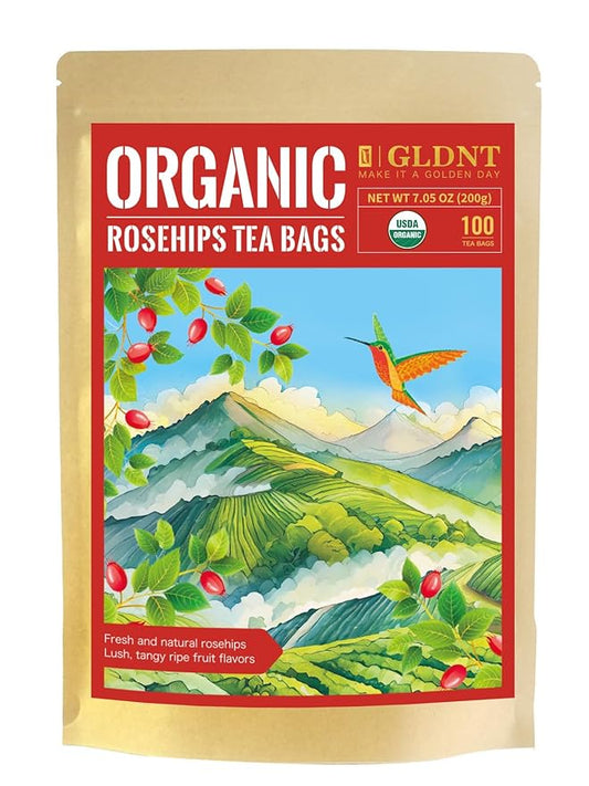GLDNT Organic Rosehips Tea Bags, Organic Rose Hips, Fruity Flavor and Aroma, Caffeine Free, 100 Count
