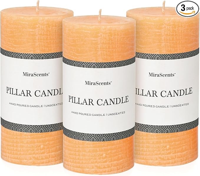 3x6 Inch Yellow Pillar Candles - Set of 3, Unscented, Large, Smokeless Dripless Candles for Dinner Table Decor, Home Rustic Decor, Fall Centerpieces