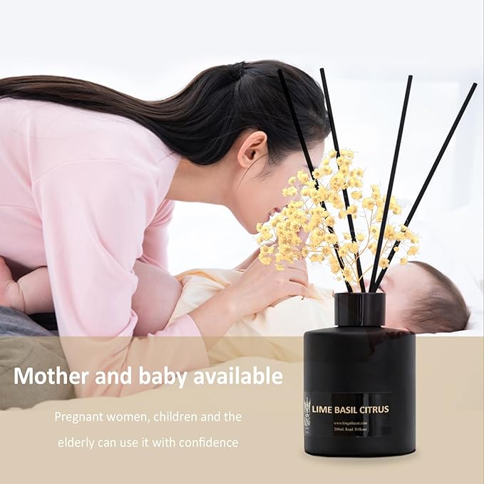 Reed Diffuser (200ml) Lime Basil Citrus Reed Diffuser Set,Reed Diffuser & Oil Diffuser Sticks with Flower, Aromatherapy, Home & Kitchen Décor,Fragrance and Gifts