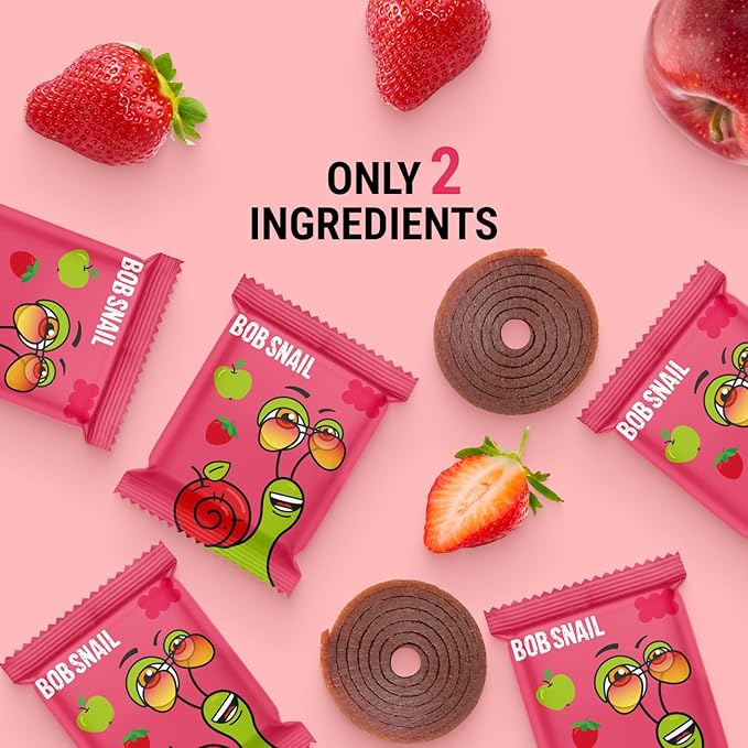 Bob Snail Fruit Roll Ups – Healthy Sweets Snacks, Real Dried Fruits, No Added Sugar, Vegan, Nut Free, Candy for Adults, Kids, with – Bulk 50 pcs Rolls, 500g (Apple Strawberry)