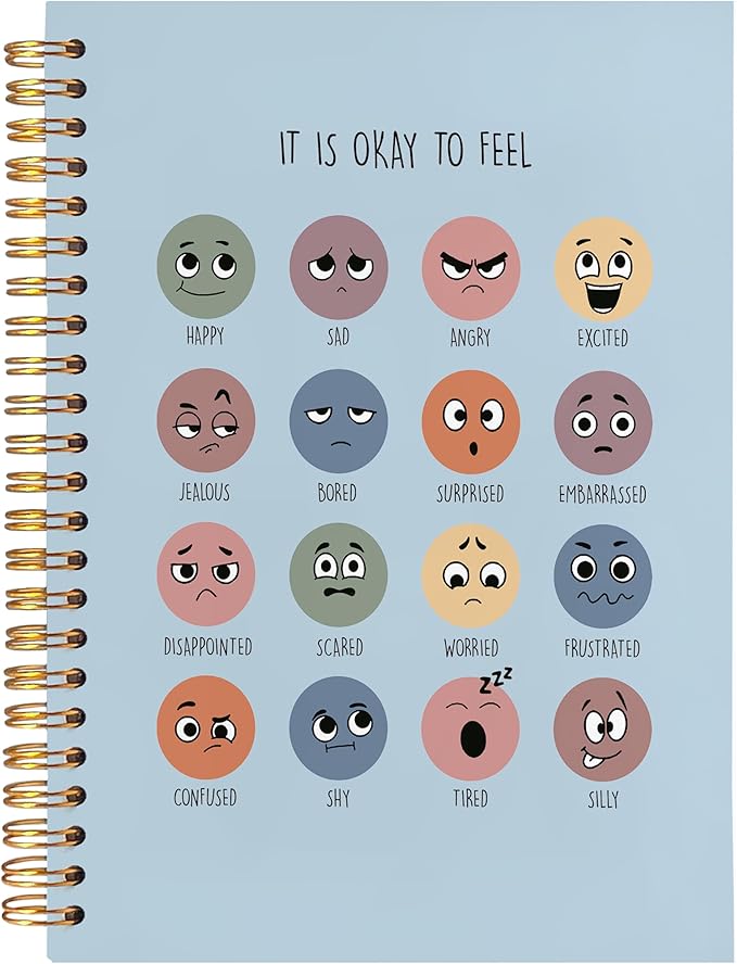 BearCake Mental Health Gifts, Inspirational Notebooks, It is Okay to Feel Mental Health Journal, Therapy Journal for Mental Health, Mental Health Journal for Women,Spiral Notebook 5.5x8.3 blue