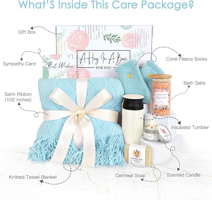 Get Well Soon Gifts for Women - Sympathy Gift BasketSelf Care Gifts for WomenSending a Hug Care PackageAfter Surgery GiftsFeel Better GiftsGet Well Gifts for Best Friend Mom Sister (Blue)
