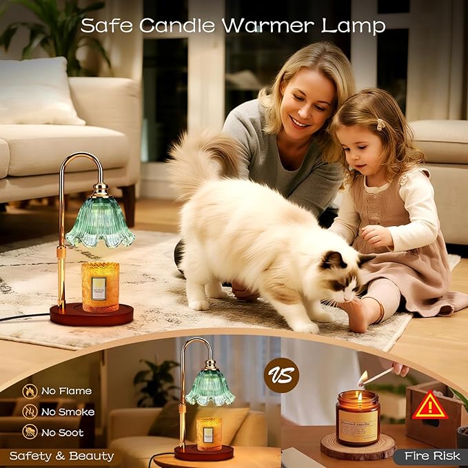 Candle Warmer Lamp with Timer Dimmable: Adjustable Height,3 Timing Mode, 4 Level Dimming - Home Bedroom Decor, House Warming Gift -Birthday Gifts for Mom,Women (Cyan)