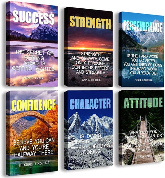 Inspirational Quotes Motto Wall Art，Motivational Office Wall Art Decoration Painting, Suitable for Library, School, Gym,Office， Living Room,Home Deco,Tabletop/Hanging,| 6-pack(38 x58 cm) Framed 3