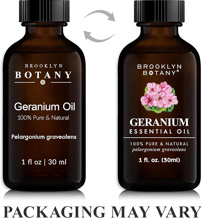Brooklyn Botany Geranium Essential Oil - 100% Pure and Natural - Premium Grade Oil with Dropper - for Aromatherapy and Diffuser - 1 Fl Oz