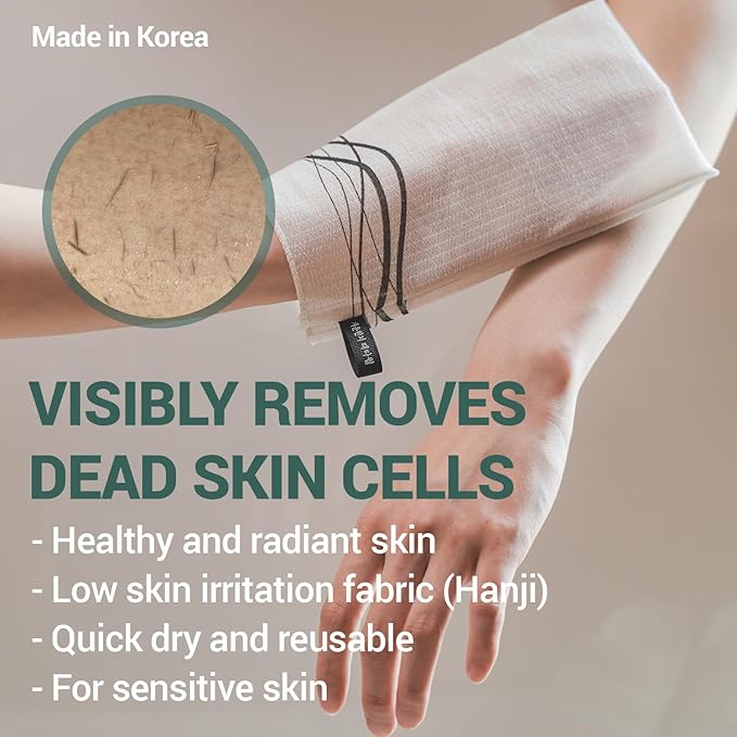 DEARCUS Korean Exfoliating Washcloth Towel 4 Pcs, Hanji Bath Washcloths Mitt Scrub Body Washcloth Glove, Skin Irritation Free Korean Mulberry Bark, Reusable Soft and Gentle Scrubbing