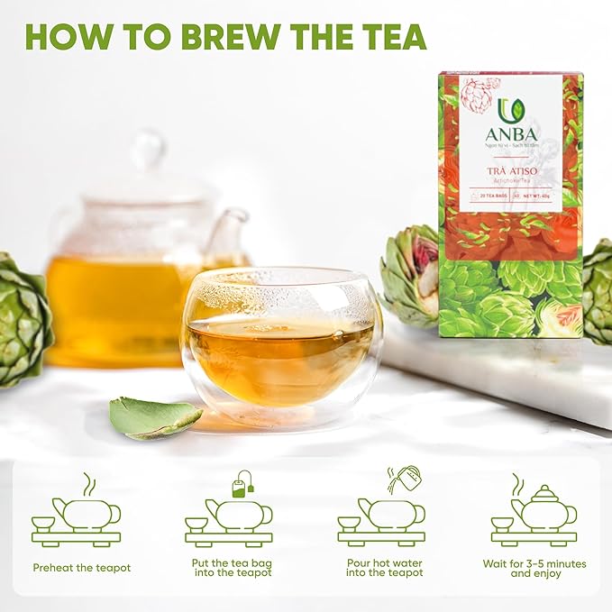 ANBA Artichoke Tea Bags 20 Count | Naturally Caffeine-Free | Pure & Handpicked Herbal Infusion | No Sugar Added | Refreshing Floral Taste| ISO HACCP Certified