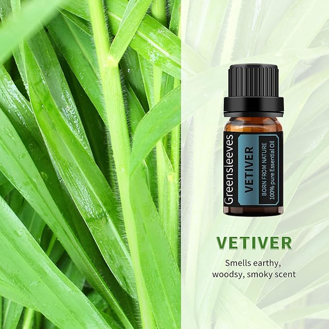 GREENSLEEVES Vetiver and Lemongrass Essential Oil Set, 2 x 10ml Pure Plant-Based Fragrance Oil for Aromatherapy, Essential Oils for Diffuser, Massage, Bath Bomb, Scented Candle Soap Making