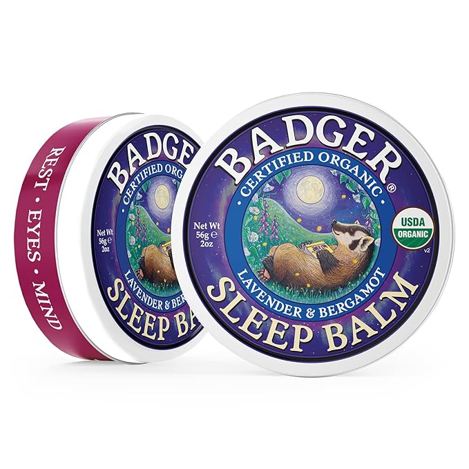 Badger Sleep Balm, Organic Essential Oil Aromatherapy Natural Sleep Balm for Adults & Kids, Relaxing & Calming Lavender & Bergamot Anxiety & Natural Sleep Support, 2 oz Tin, 2 Pack