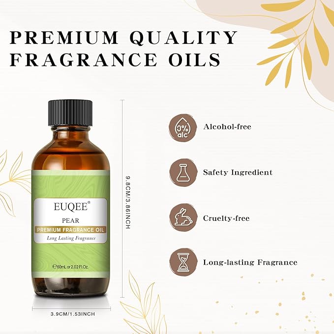 EUQEE Pear Fragrance Oil, Premium Fragrance Essential Oil 2.02 Fl oz for Soap Candle Making, Diffusers, Aromatherapy (60ml)
