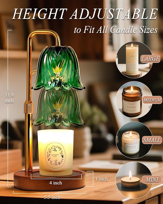 Flower Candle Warmer Lamp with Timer Dimmable, Candle Warming Lamp Height Adjustable, Gifts for Women, Candle Warmer Light for Jar Candles, Stylish Decorations