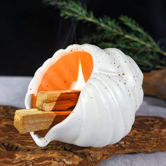 Ceramic Conch Palo Santo Burner Holder - Mini Chiminea Incense Chimney, for Smudging Sage/Cones、Perfect for Meditation Altar & Witchcraft Supplies, Ideal Spiritual Decor & Gift for Zen Spaces